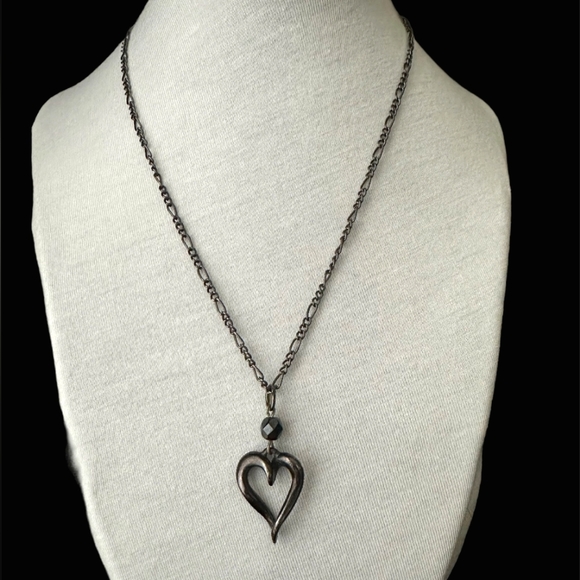 Dark Gun Metal Heart Necklace | Open Heart Pendant w/ 8" Chain - Picture 7 of 13